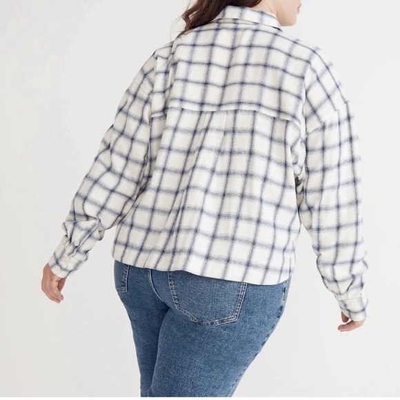 Madewell Plus Size Flannel Hartfield Crop Boxy Shirt in Windowpane - Picture 3 of 8